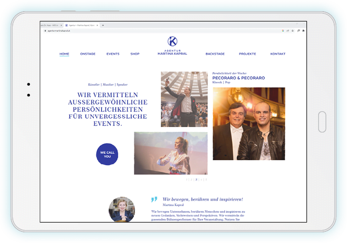 Screenshot der Website für die Agentur Martina Kapral