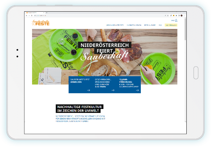 Screenshot der Website „Sauberhafte FESTE“ für die NÖ Umweltverbände